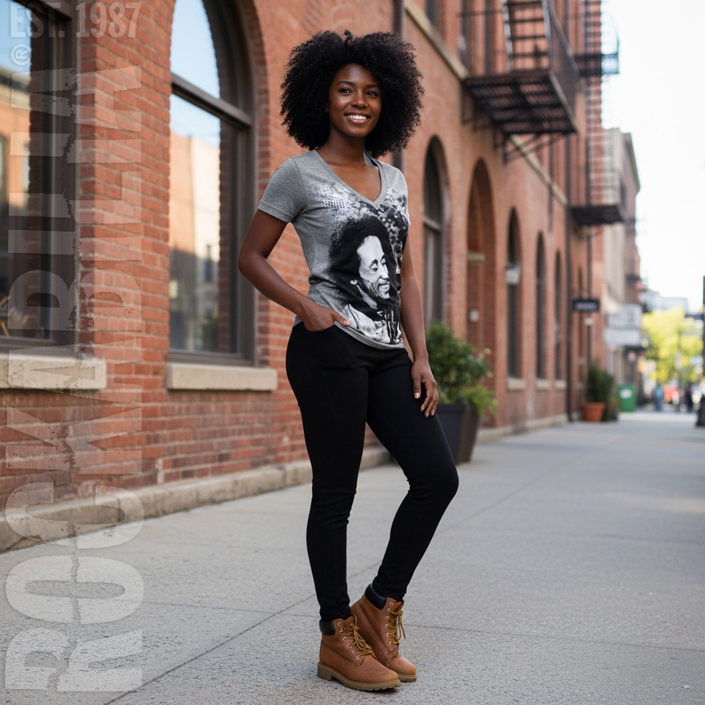Bob Marley Smile V-Neck Tissue Junior Top Alt 2
