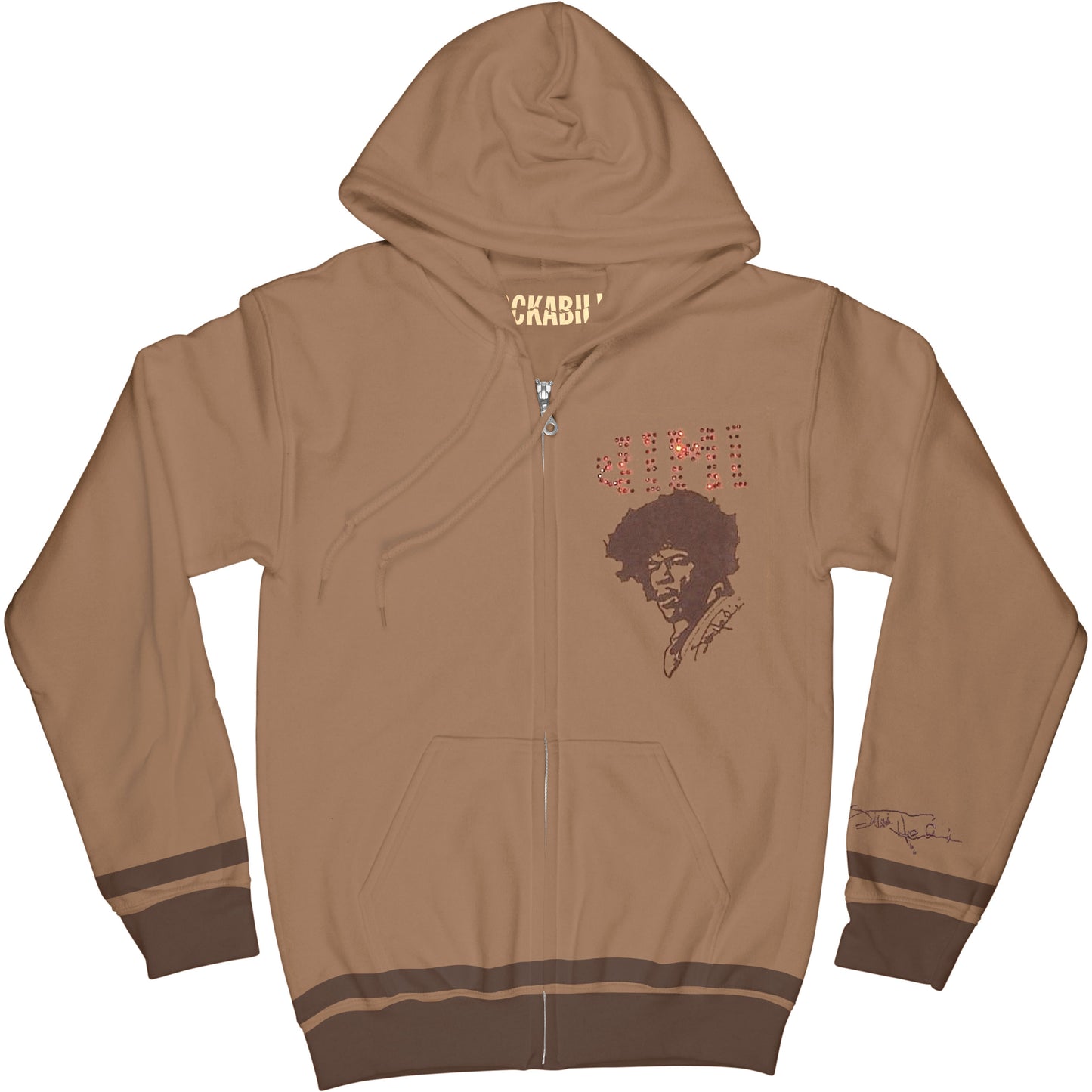 Jimi Hendrix Rhinestone Logo With Head Shot (Sizes Run Small) Girls Jr Hooded Sweatshirt Front
