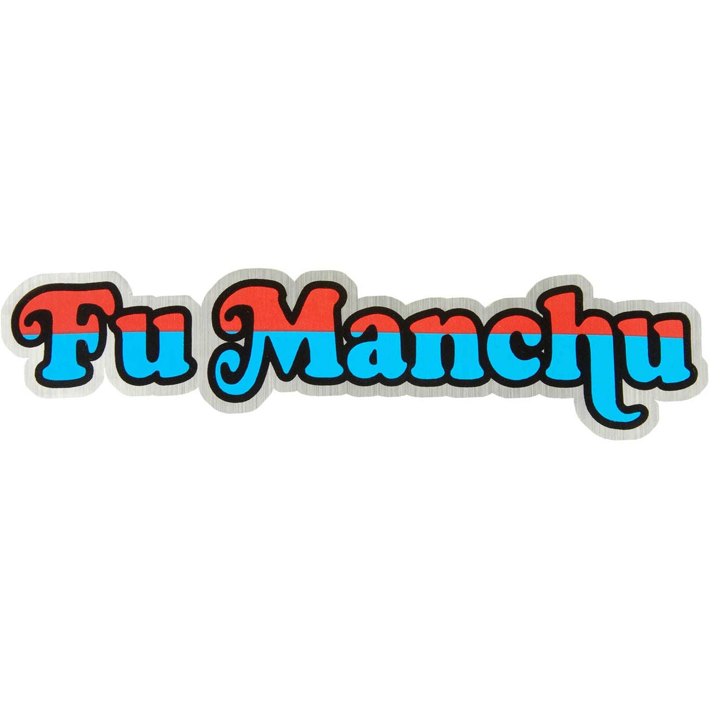 Fu Manchu Blue & Red Logo With Silver Background (6.25" x 1.5") Sticker Front