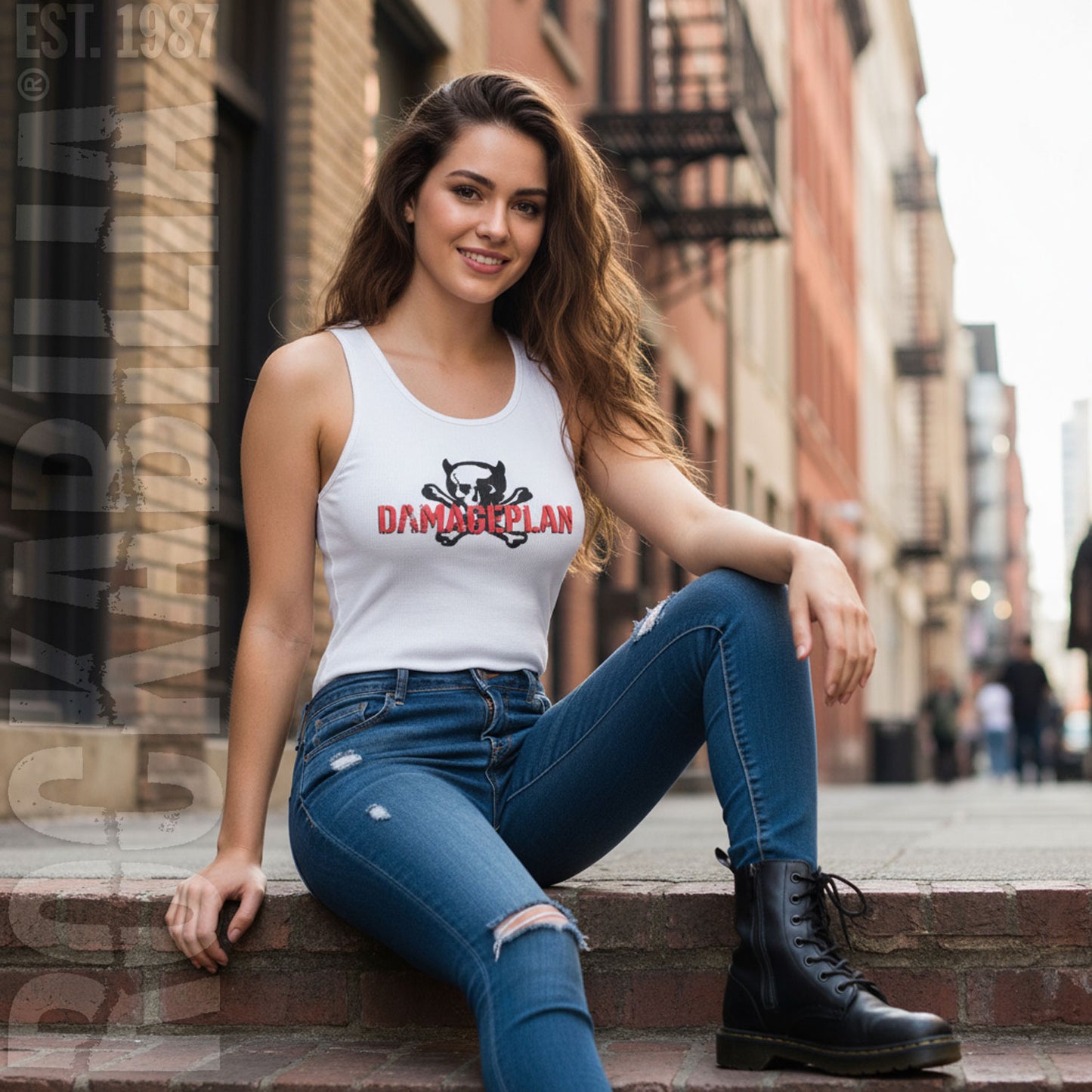 Damage Plan Logo Extra Long Body Ribbed Tank Top Junior Top Alt 2