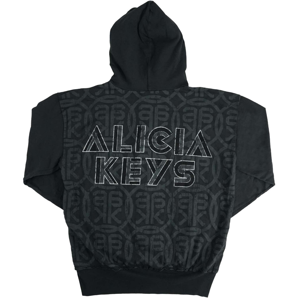 Alicia Keys AK Logo Ragged Edged Stitched Zip Up Zippered Hooded Sweatshirt Back