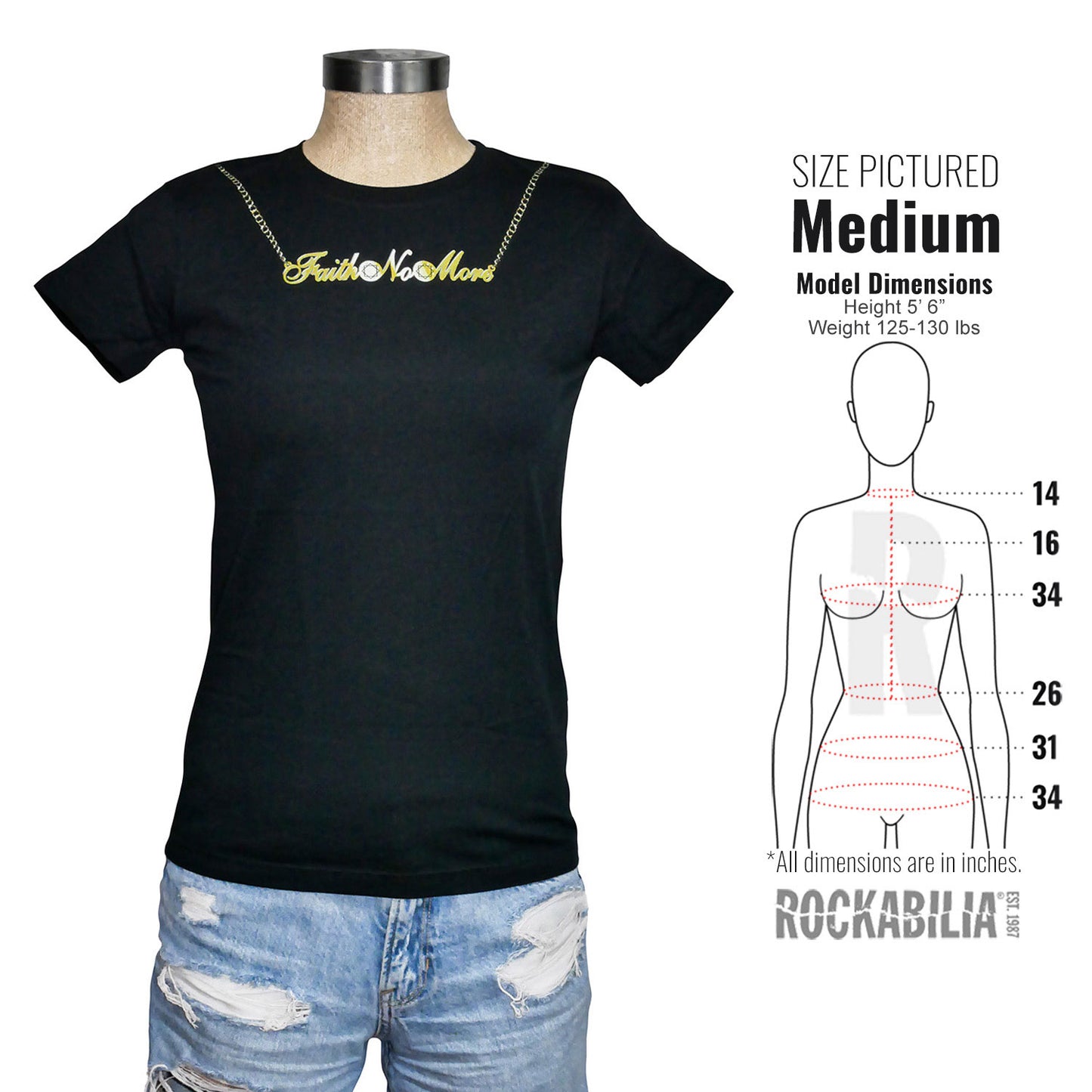 Faith No More Girl's Gold Chain Tee Junior Top Alt 3