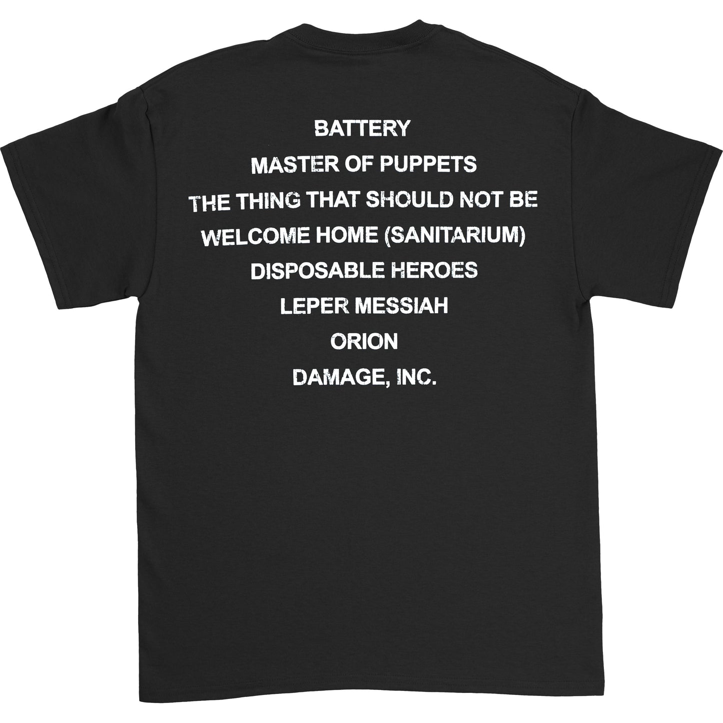 Metallica Master of Puppets Album Tracklisting T-shirt Back