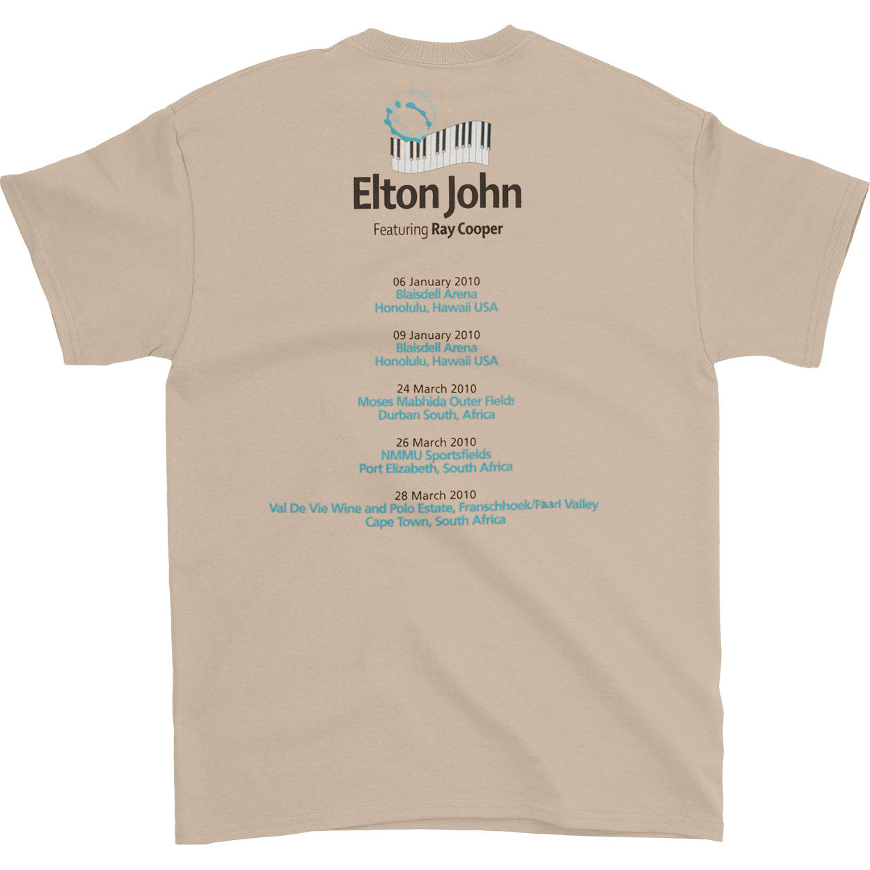 Elton John 2010 World Tour Featuring Ray Cooper T-shirt Back