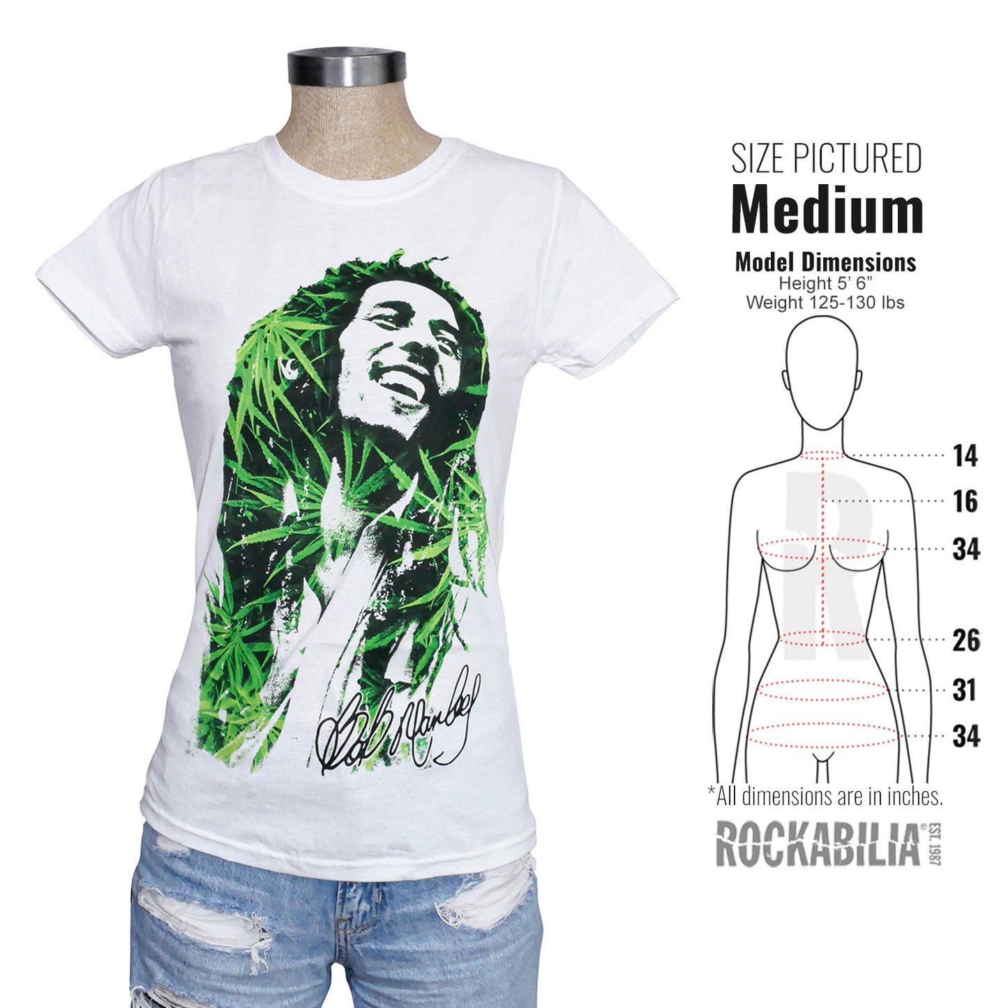 Bob Marley Leaves Dreads Womens T-Shirt Junior Top Alt 3