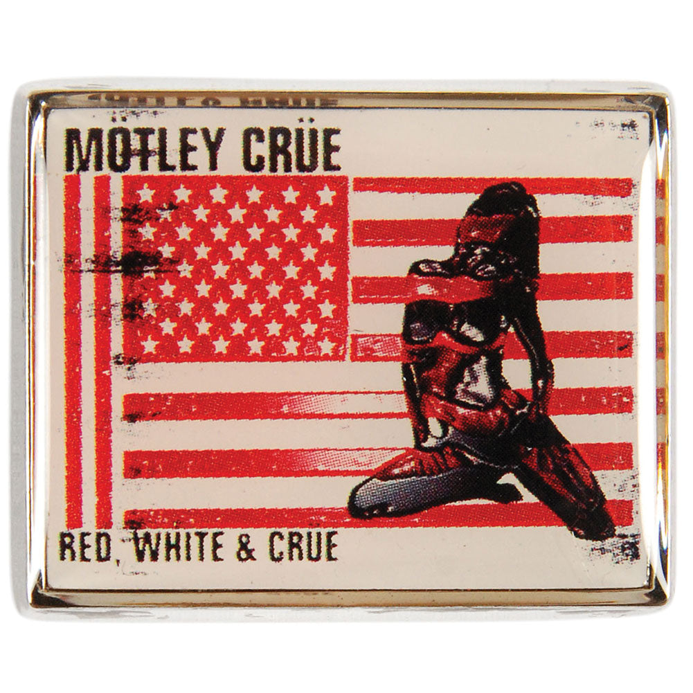 Motley Crue Red White & Crue Logo Pewter Pin Badge Front