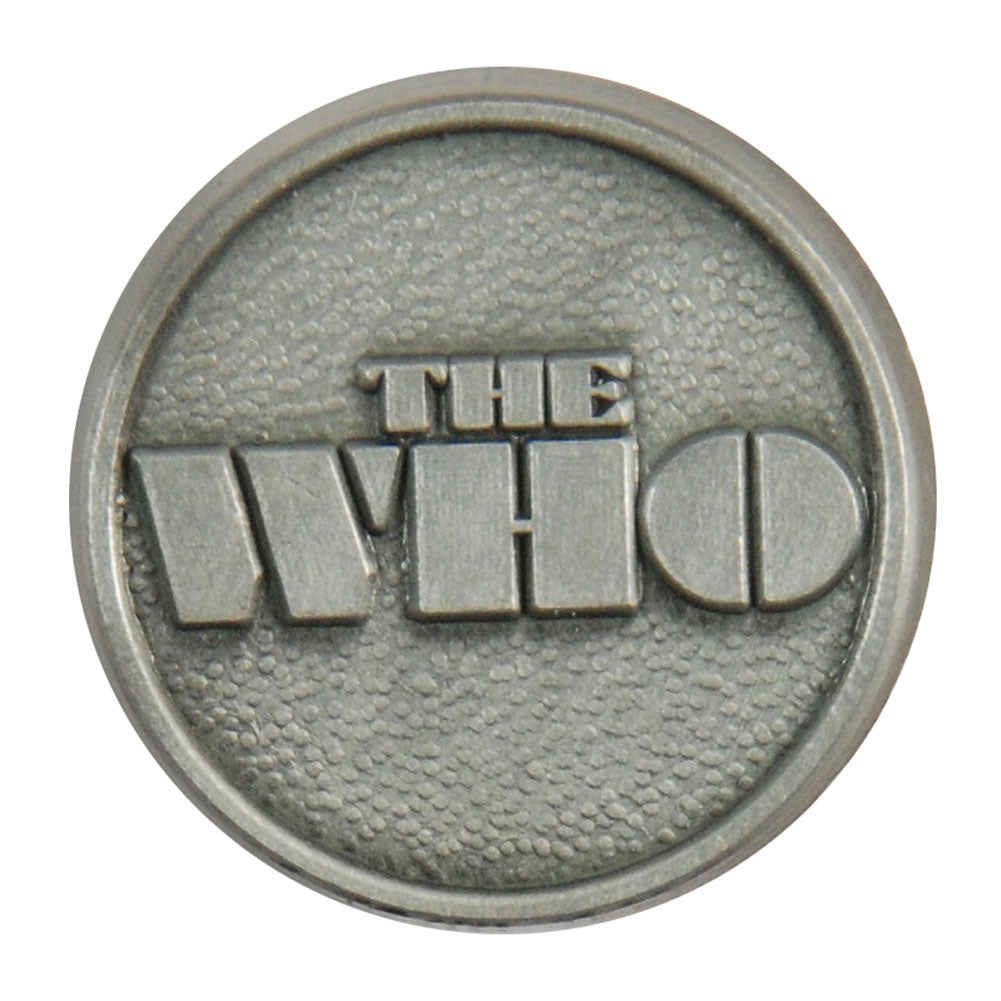 Who Stencil Logo Pewter Pin Badge Front