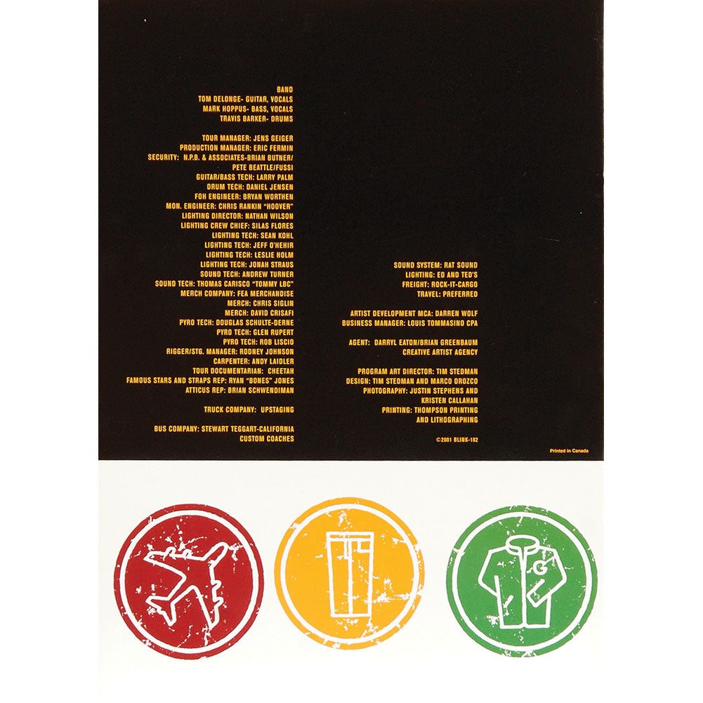 Blink 182 Pants & Jackets 2001 Tour Book Back