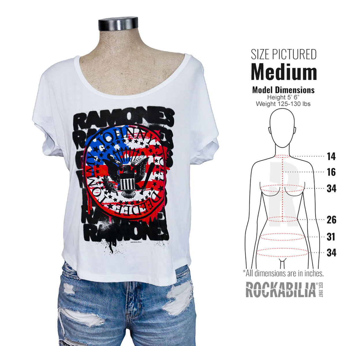 Ramones US Flag Thin Scooped Neck Tissue Tee Soft Junior Top Alt 3