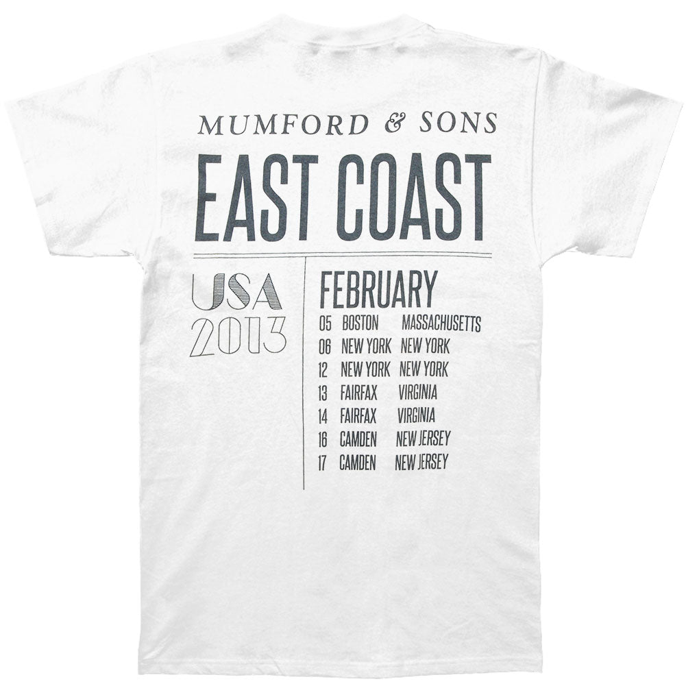 Mumford & Sons East Coast 2013 Tour Super Soft White Tee Slim Fit T-shirt Back