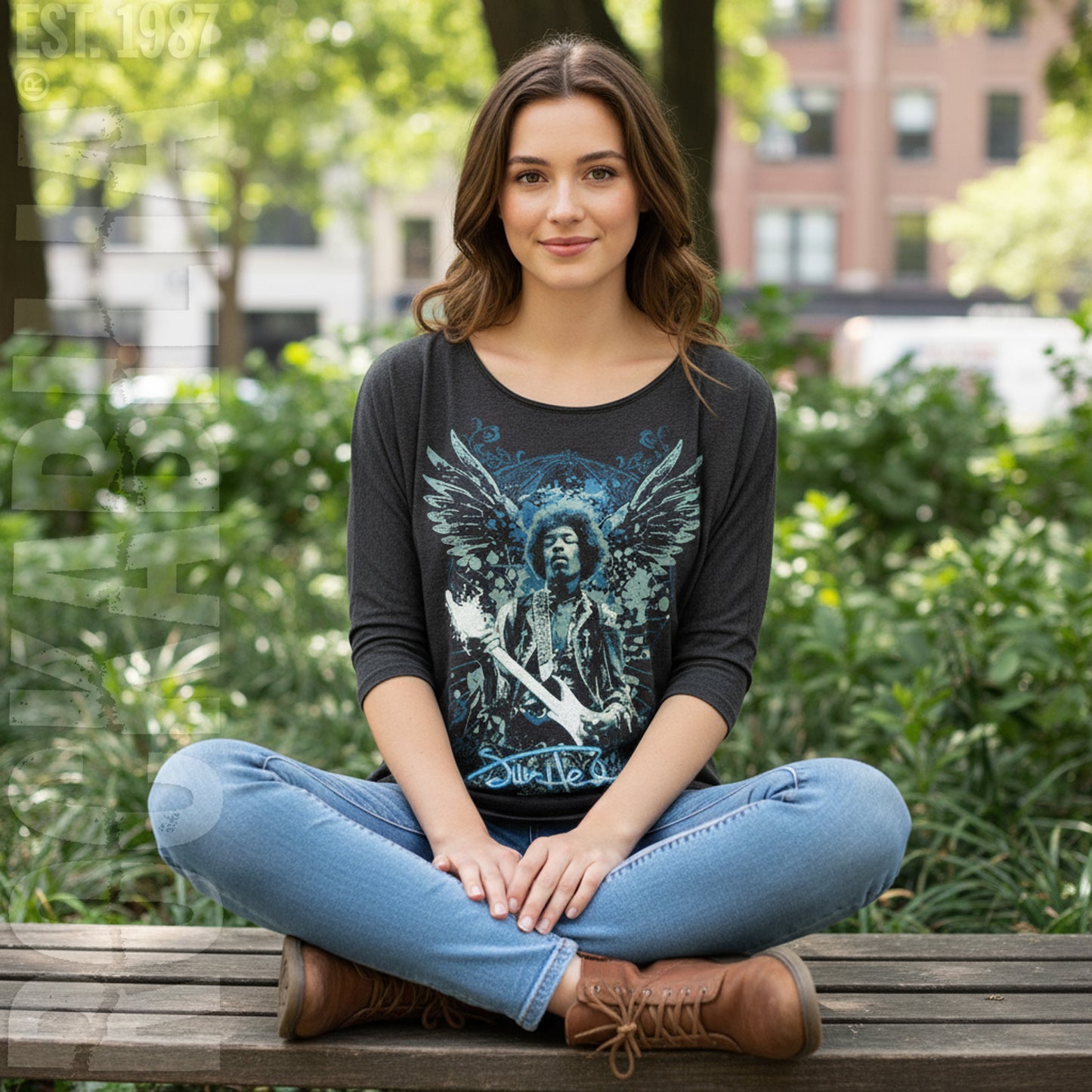 Jimi Hendrix Wings Scoop Neck Soft 3/4 Sleeve Junior Top Alt 2
