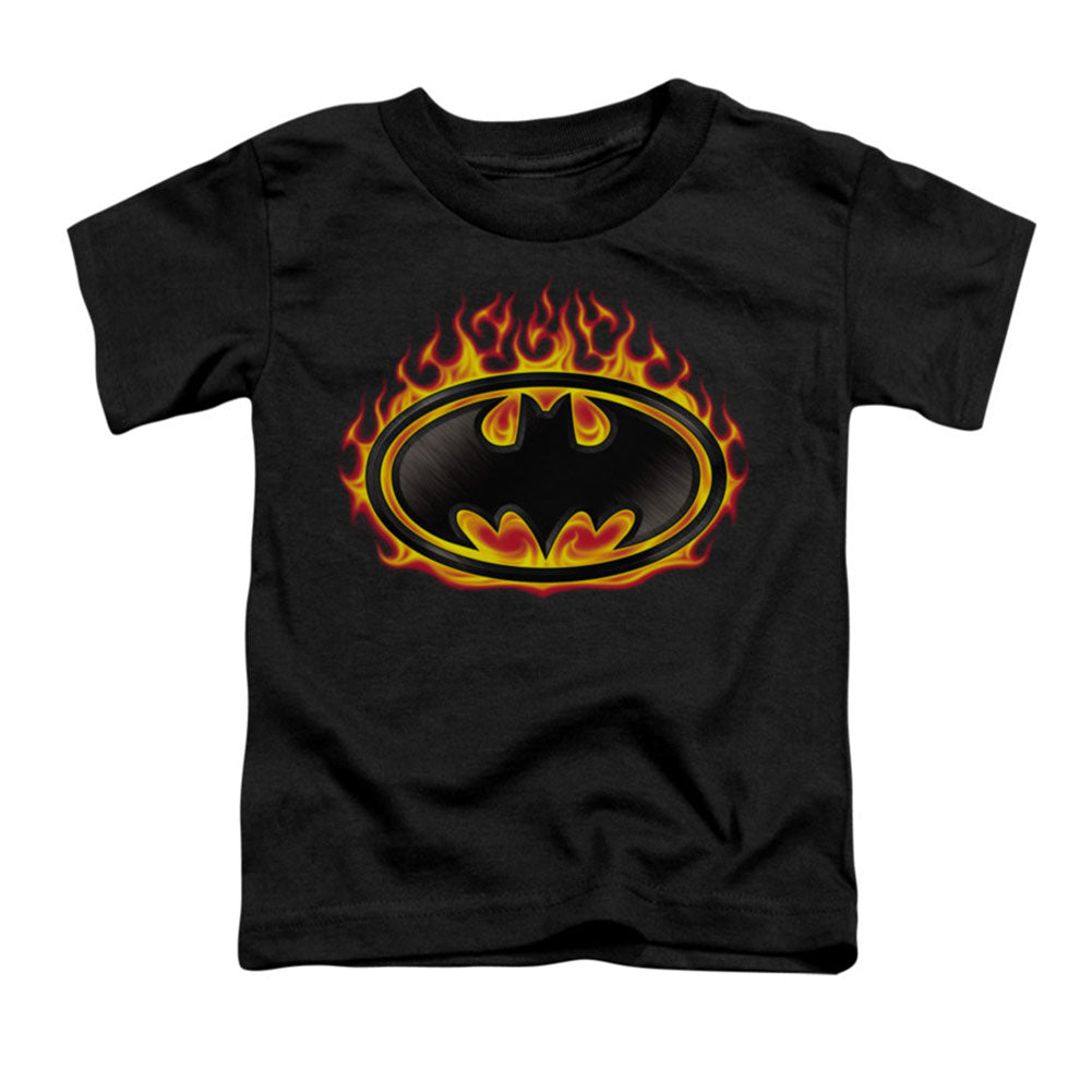 Batman Bat Flames Shield Childrens T-shirt Front