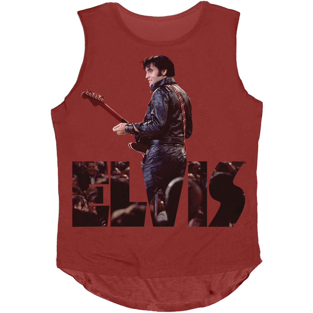 Elvis Presley Leather Elvis Jr Hi-Lo Muscle T Womens Tank Front