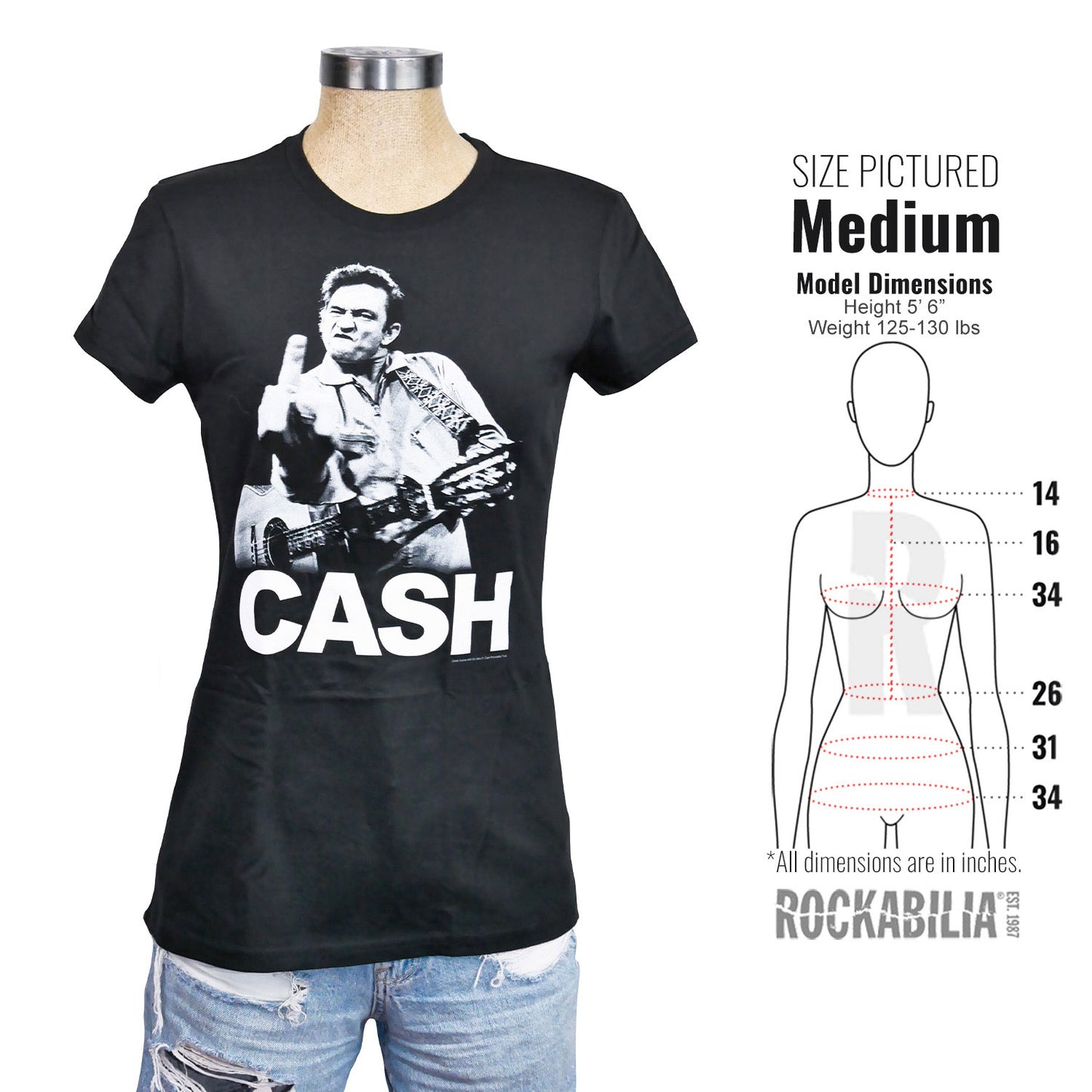 Johnny Cash The Bird - Ladies Soft Ladies Tee Junior Top Alt 3