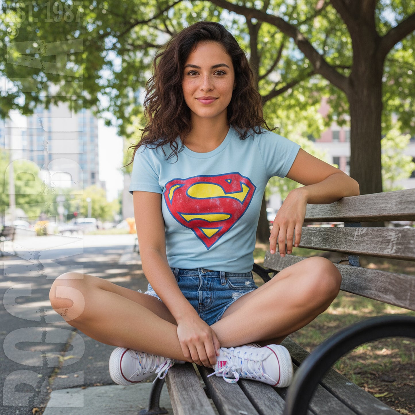 Distressed Shield Cap Sleeve Junior Top