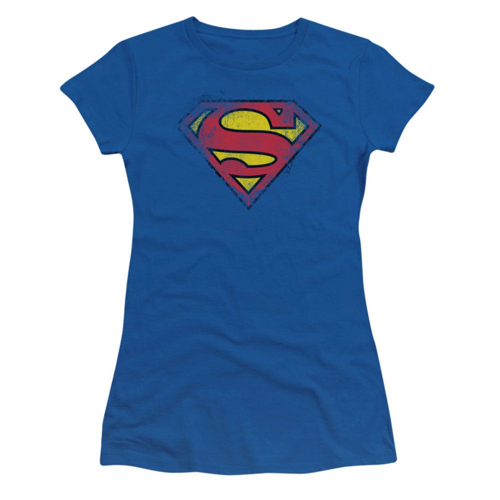 Superman Destroyed Supes Logo Cap Sleeve Junior Top Front