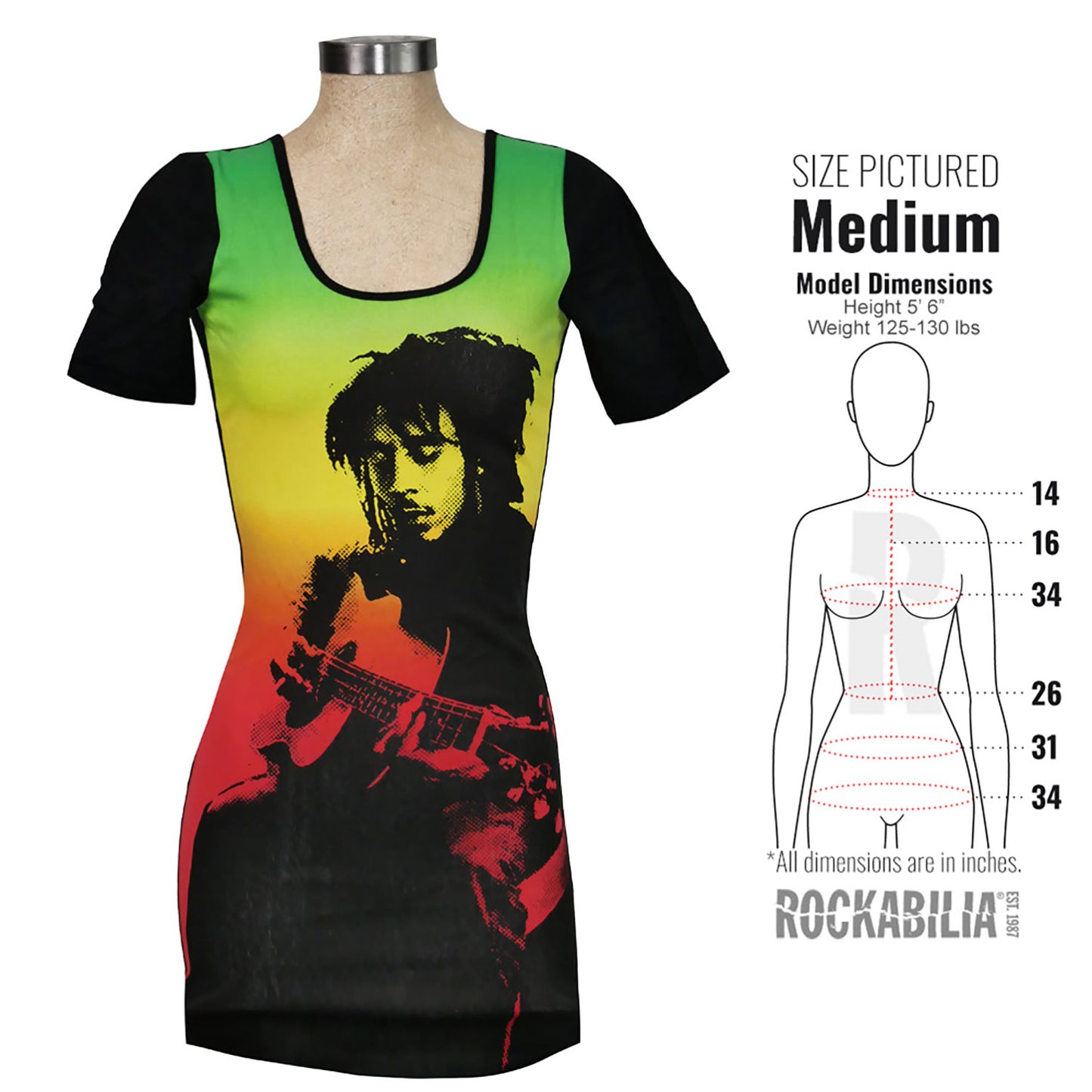 Bob Marley Ombre Short Sleeve Dress Work Dress Alt 3