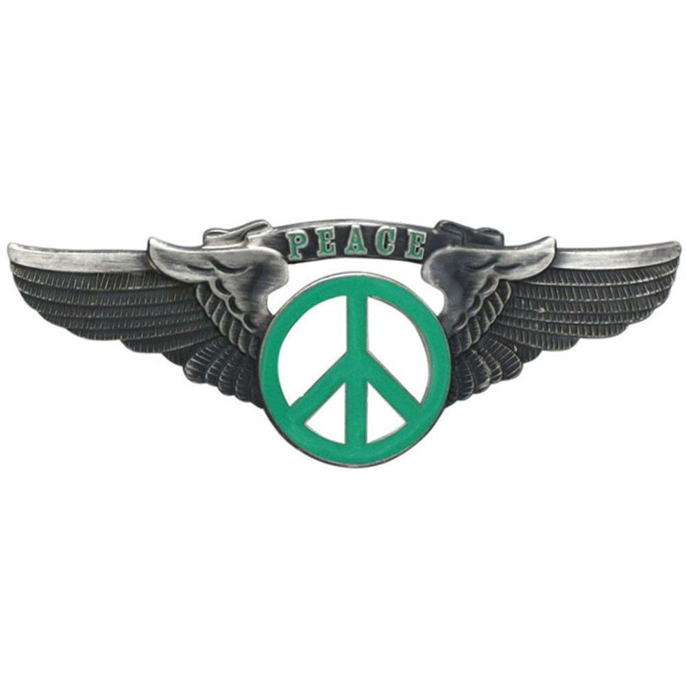 Grateful Dead Peace Sign Wing Rockwings Green Small Pewter Pin Badge Front