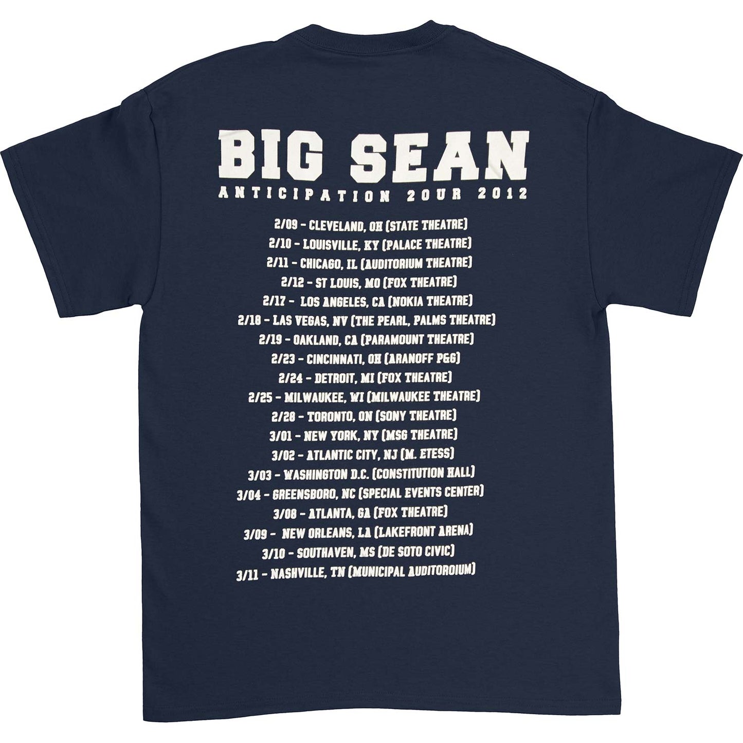 Big Sean Anticipation 2012 Tour T-shirt Back