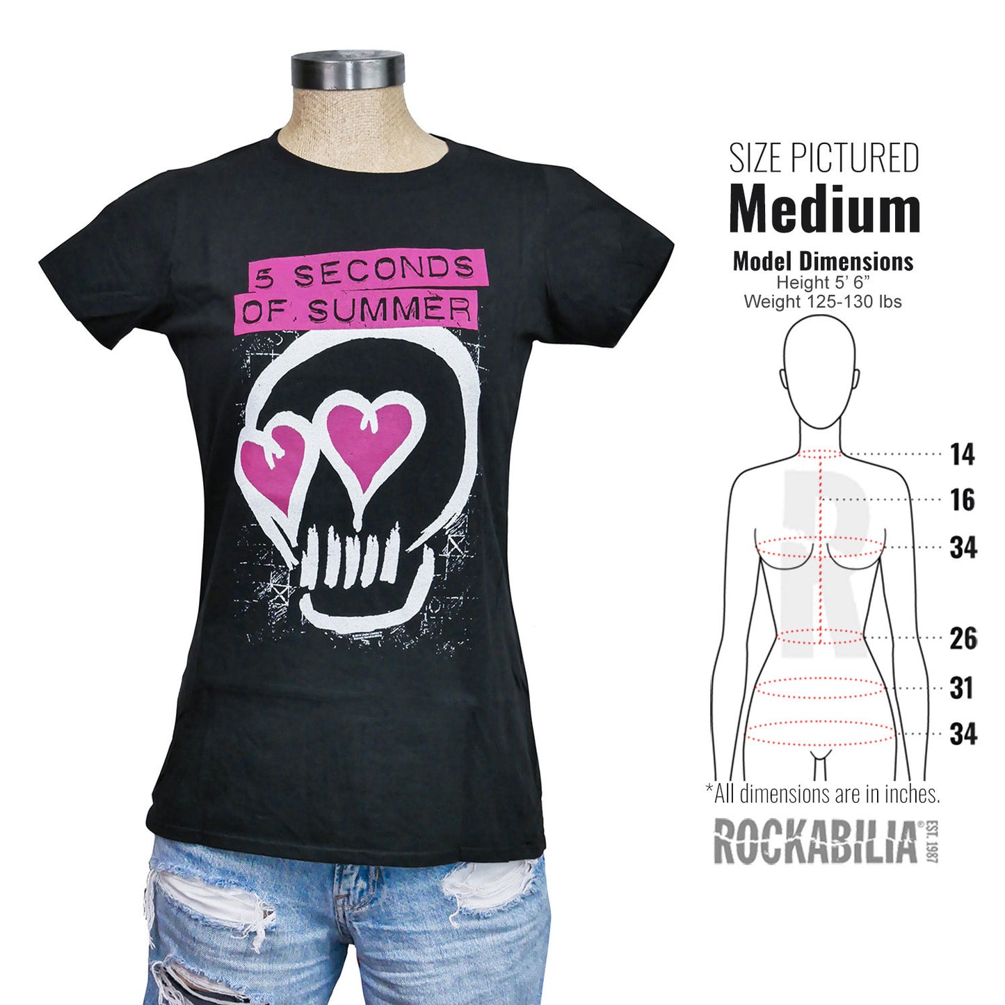5 Seconds Of Summer Heart Skull Pink Junior Top Alt 3
