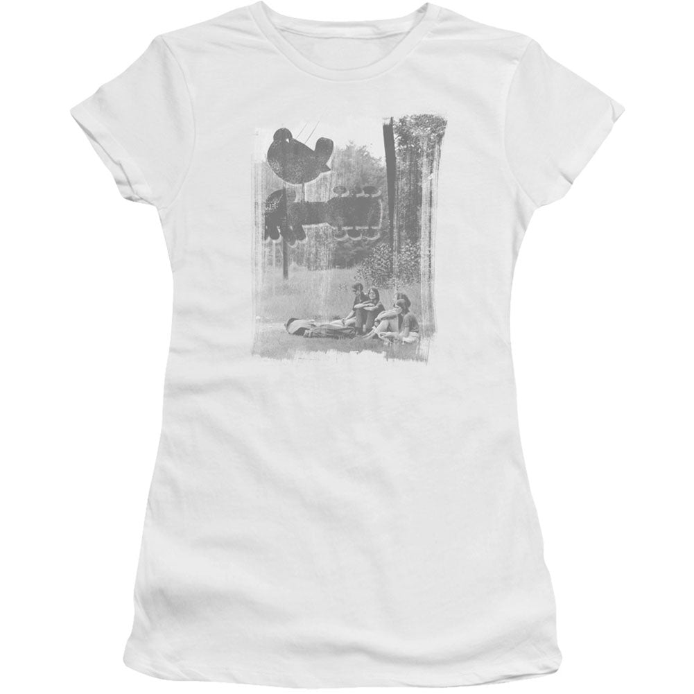 Woodstock Hippies In A Field Cap Sleeve Junior Top Front