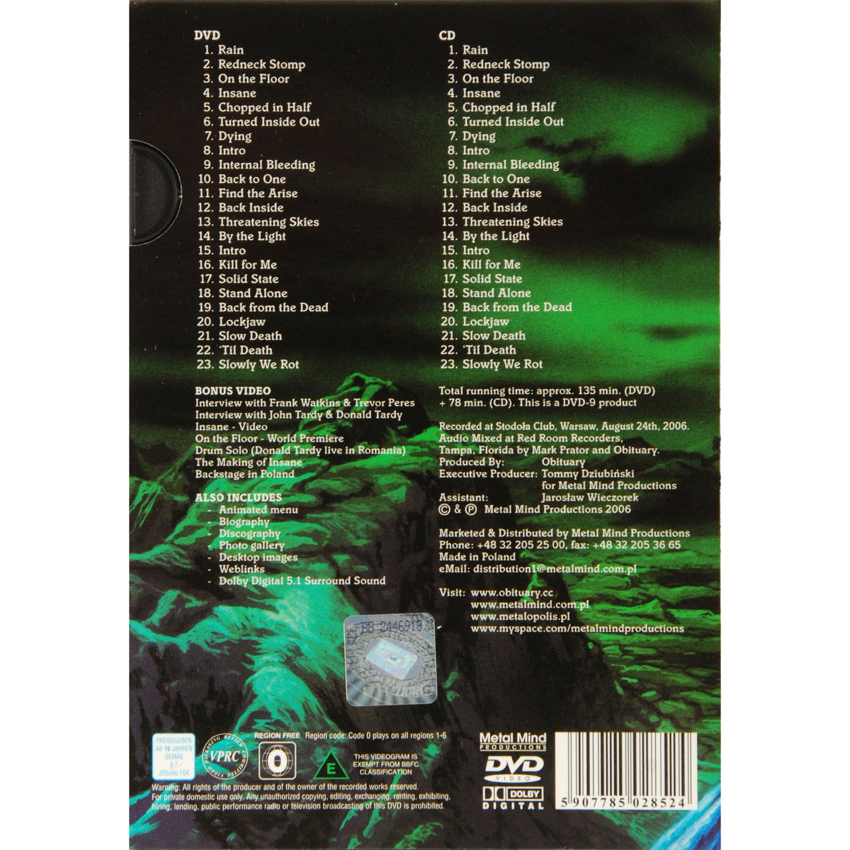 Obituary Frozen Alive - Limited Edition DVD Back