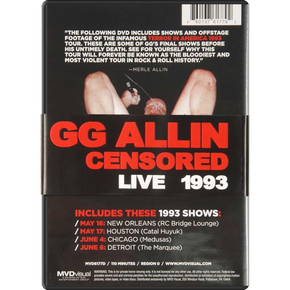 GG Allin (Un)Censored: Live 1993 DVD