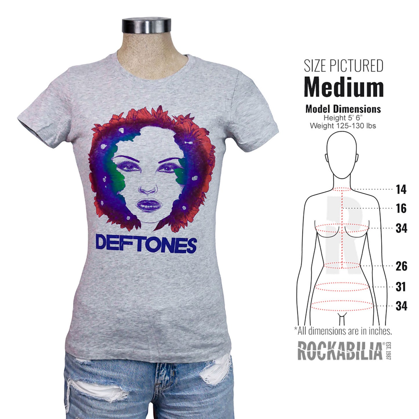 Deftones Floral Face Soft Junior Top Alt 3