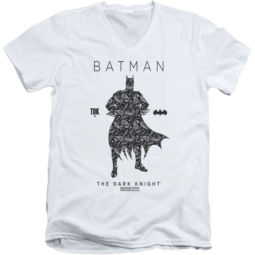 Batman Paislety Silhouette Adult V-Neck Slim Fit T-shirt Front