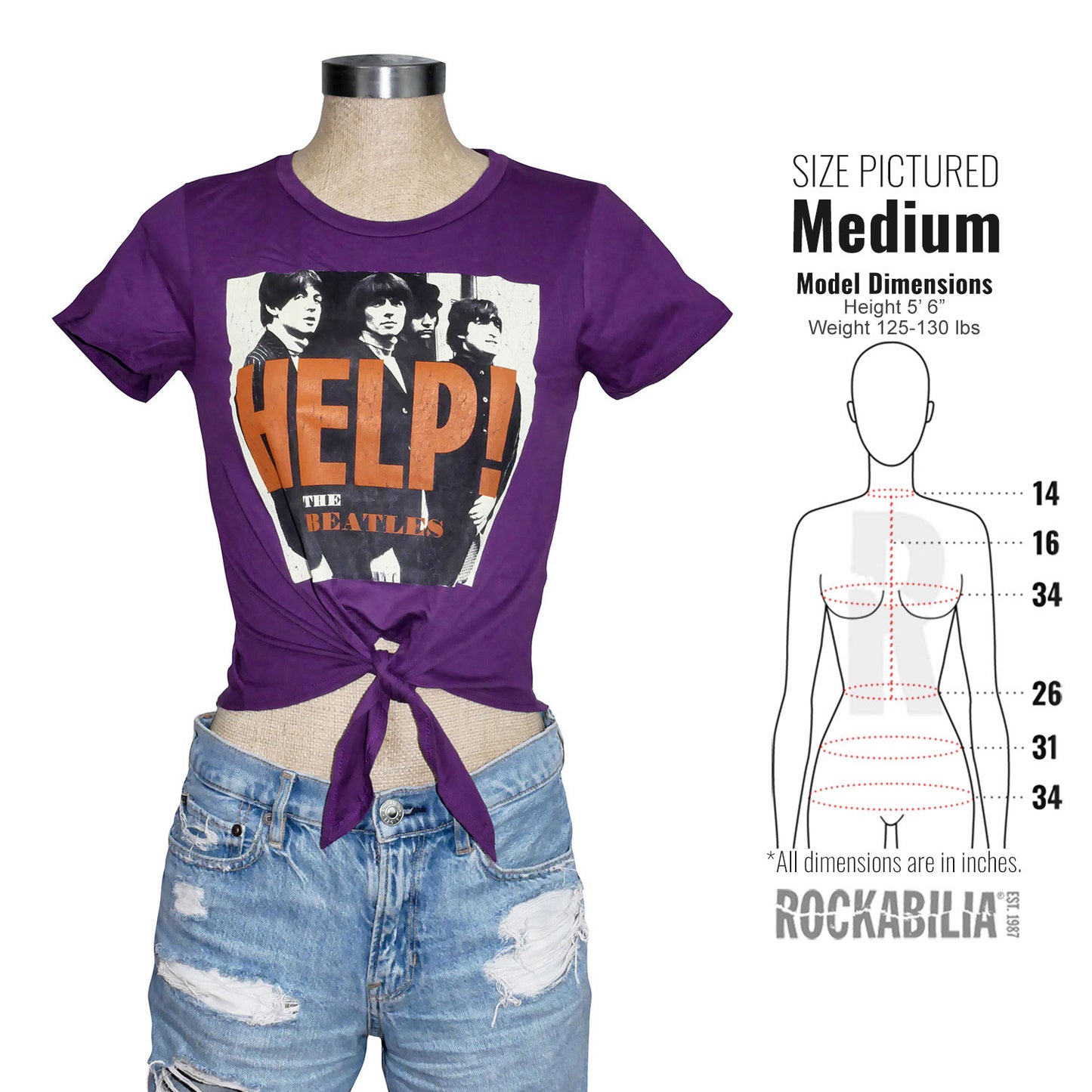 Beatles Help Front-Tie Ladies Junior Top Alt 3