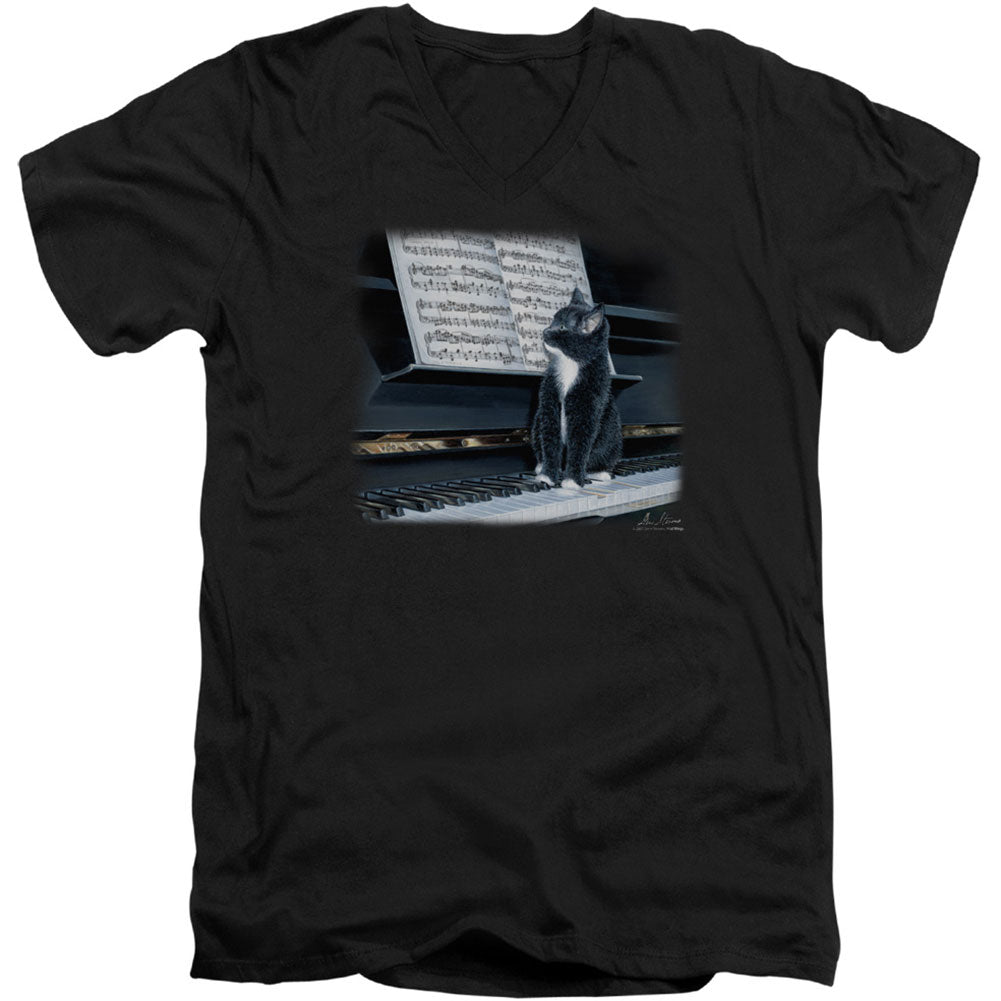 Wildlife Kitten On The Keys Adult V Neck Slim Fit T-shirt
