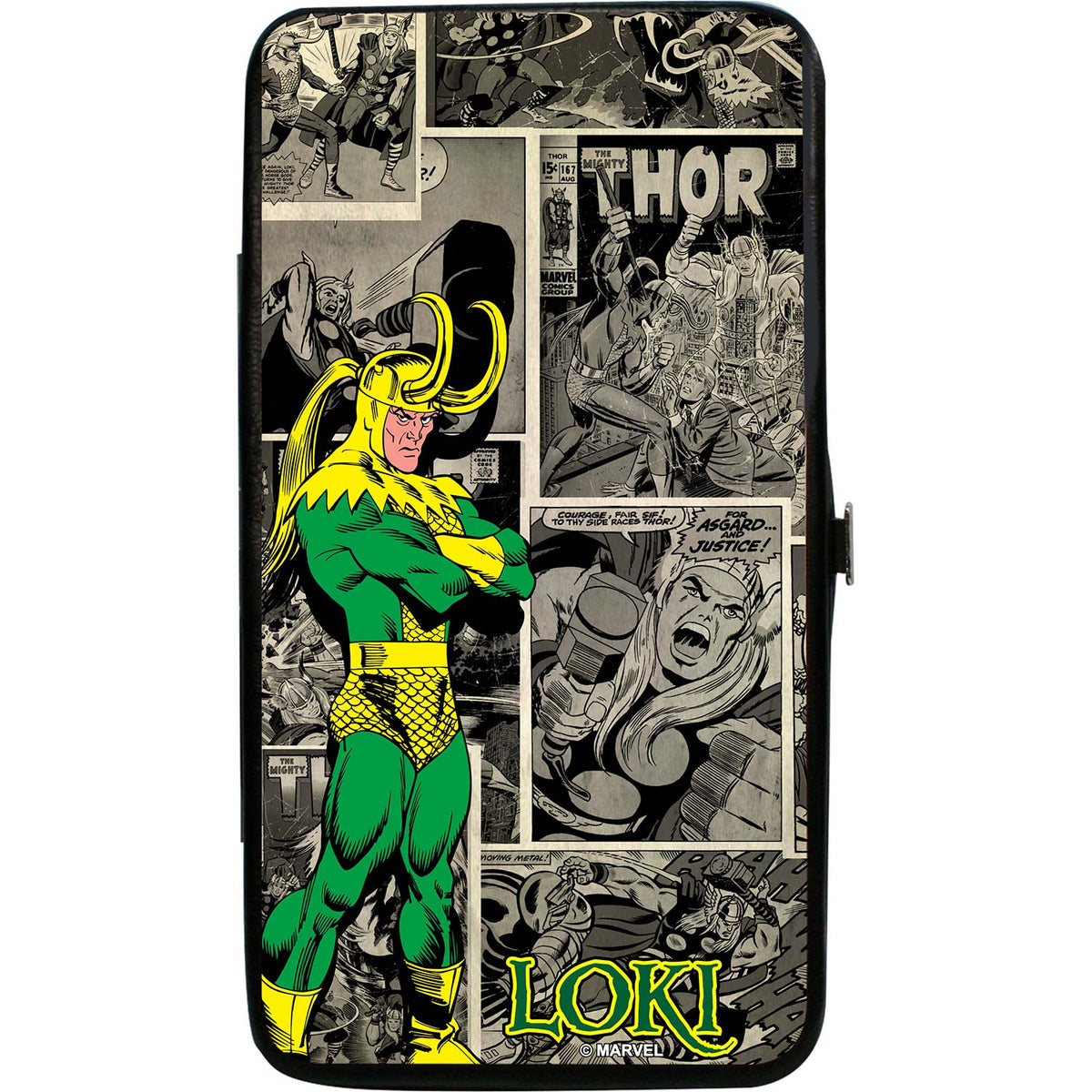 Marvel Comics Loki Poses/Comic Blocks Grays/Yellow/Green Girls Wallet Back