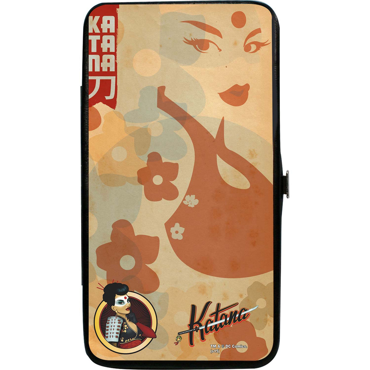 DC Comics Katana Bombshell Pose/Silhouette Face/Flowers Tan/Reds Girls Wallet Back