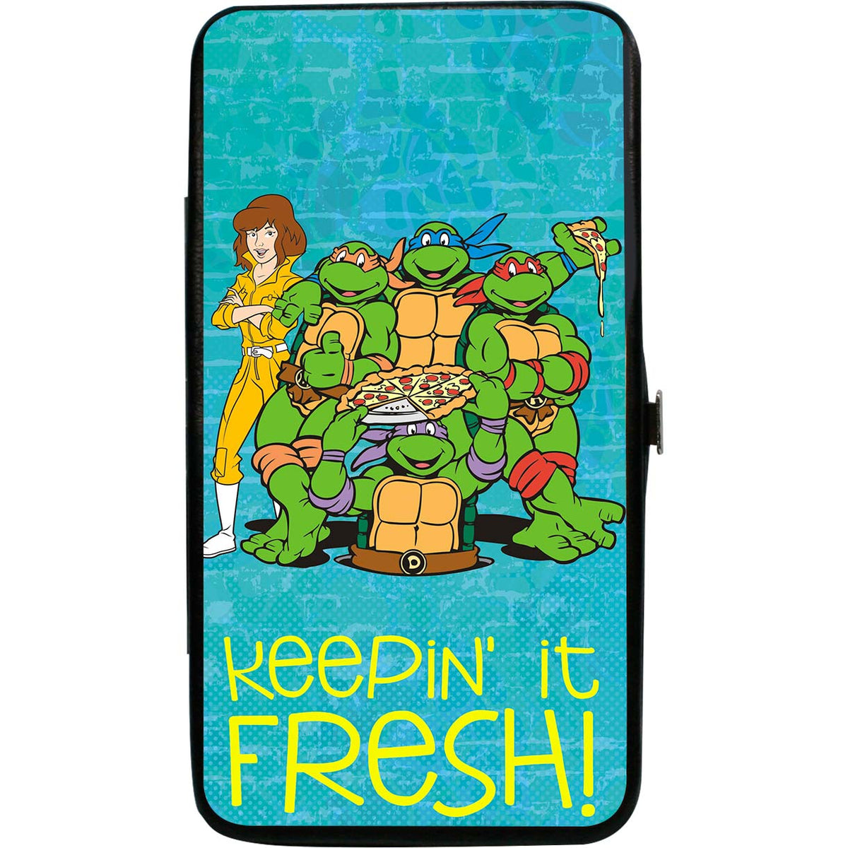 Classic Teenage Mutant Ninja Turtles April & Group/Keepin It Fresh Logo Blu Girls Wallet Front