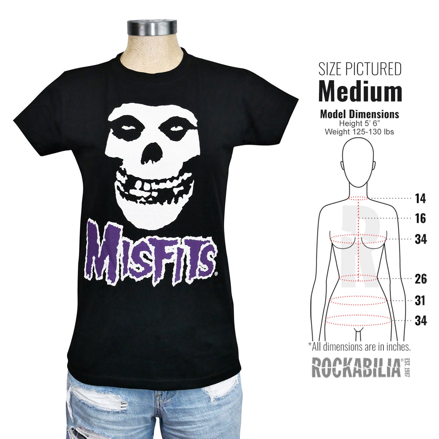 Misfits Fiend Skull Purple Logo Ladies Tee Soft Junior Top Alt 3