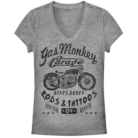 Gas Monkey Biker Babe - Heather - Deep V-Neck Junior Top Front