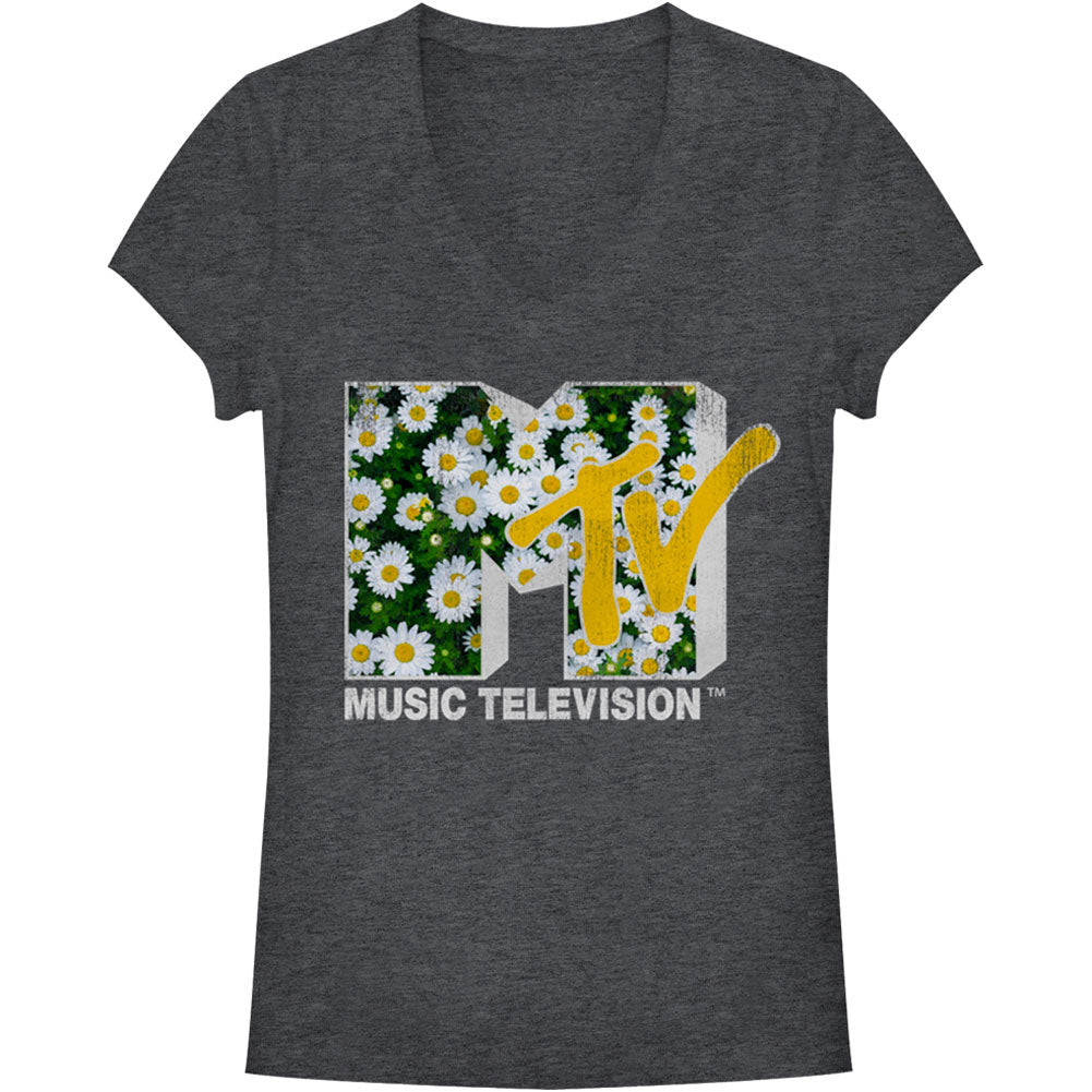 MTV Daisy Fill - Heather - Deep V-Neck Junior Top Front