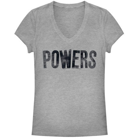 Powers Distress Logo - Heather - Deep V-Neck Junior Top Front