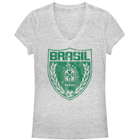 Soccer Club Brasil Wreath- V Neck - Heather - Deep V-Neck Junior Top Front