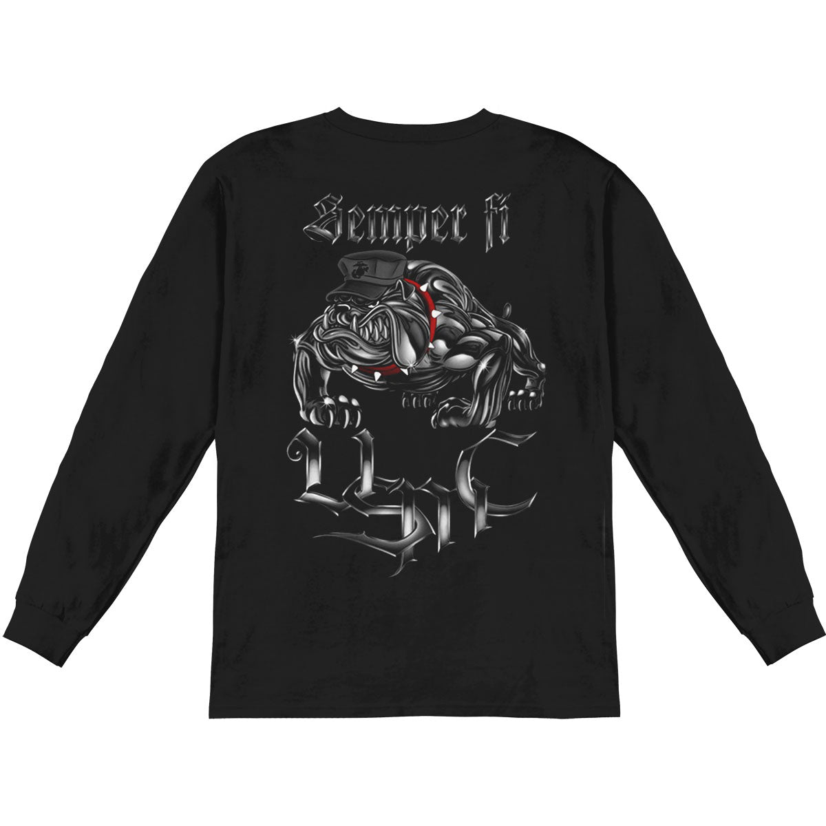 Novelty Chrome Dog Sempri Fi Long Sleeve Back