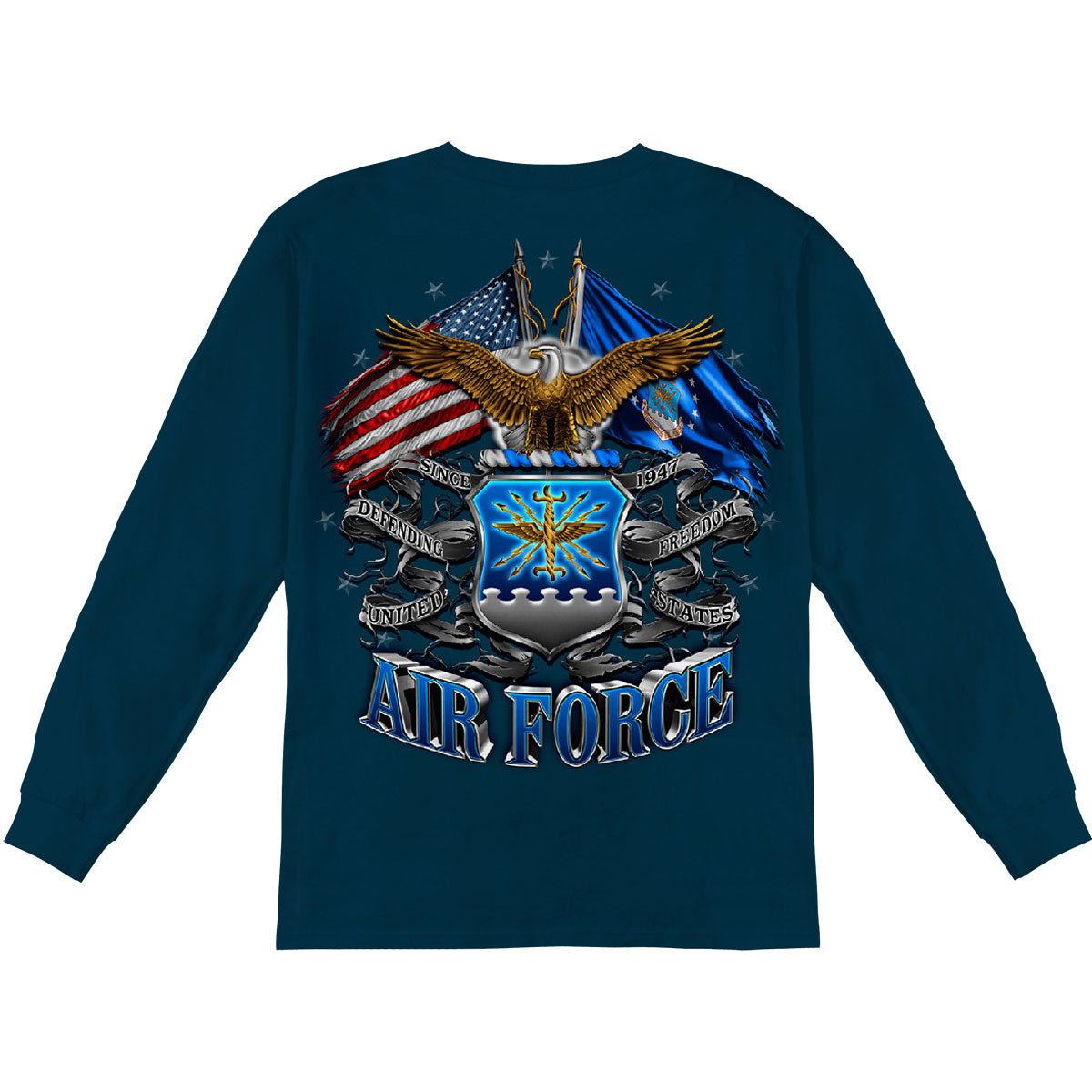 Novelty Double Flag Air Force Eagle Long Sleeve Back