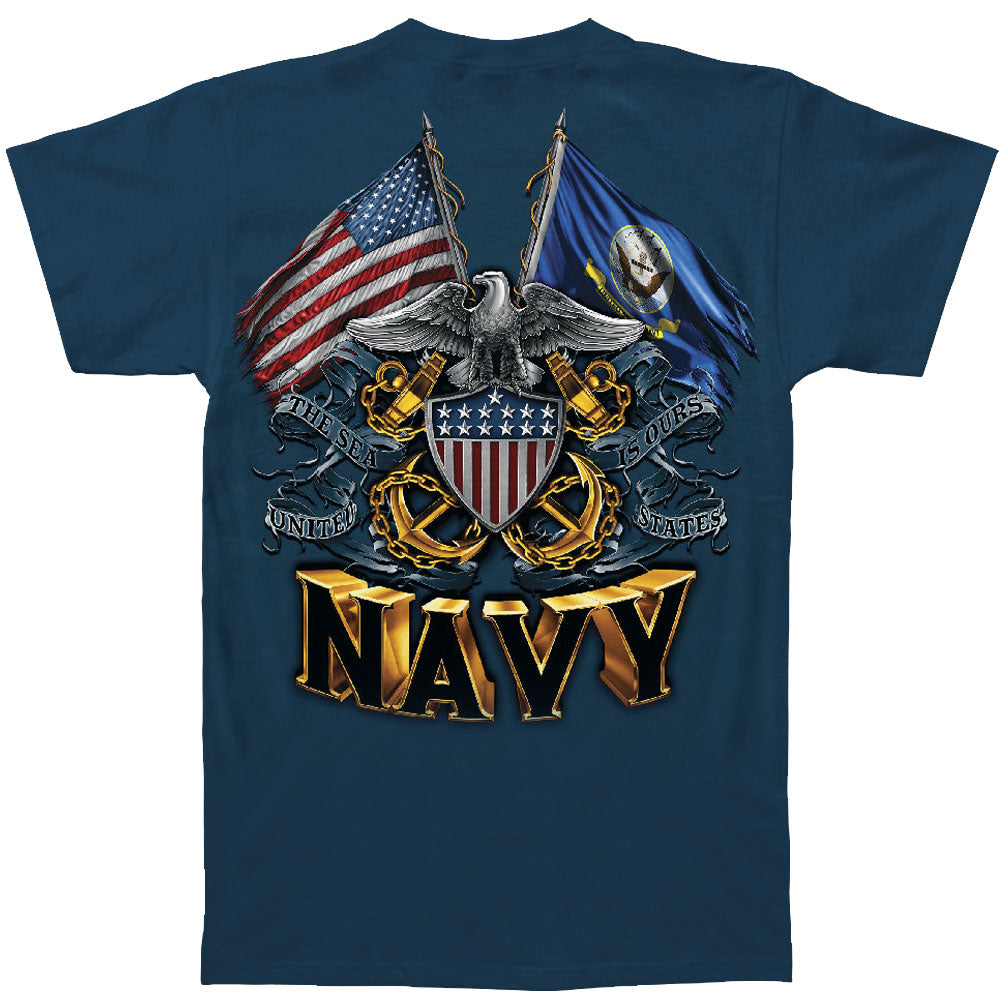 Novelty Double Flag Eagle Navy Shield T-shirt