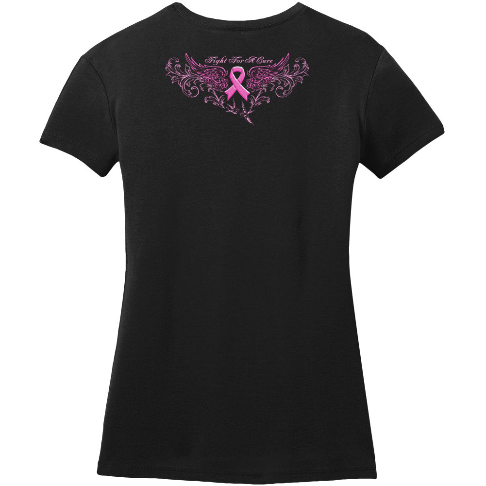 Elite Breed Ladies Fight Cancer Pink Foil Girls Jr Novelty Back