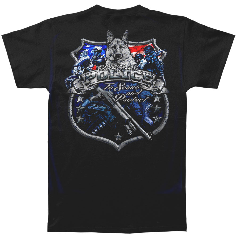 Novelty Elite Breed Police Force To Serve And Protect Silver Foil T-shirt