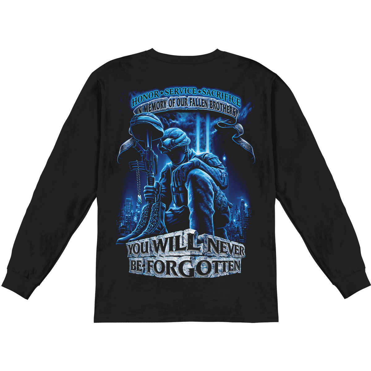 Novelty Never Forget Fallen Soldier Long Sleeve Back