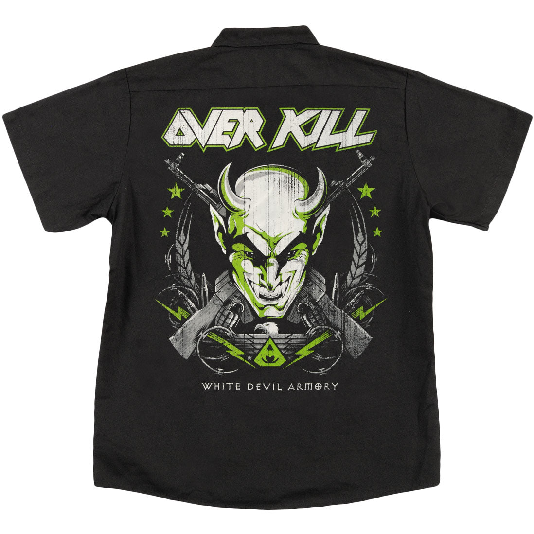 Overkill Embroidered White Devil Work Shirt Back