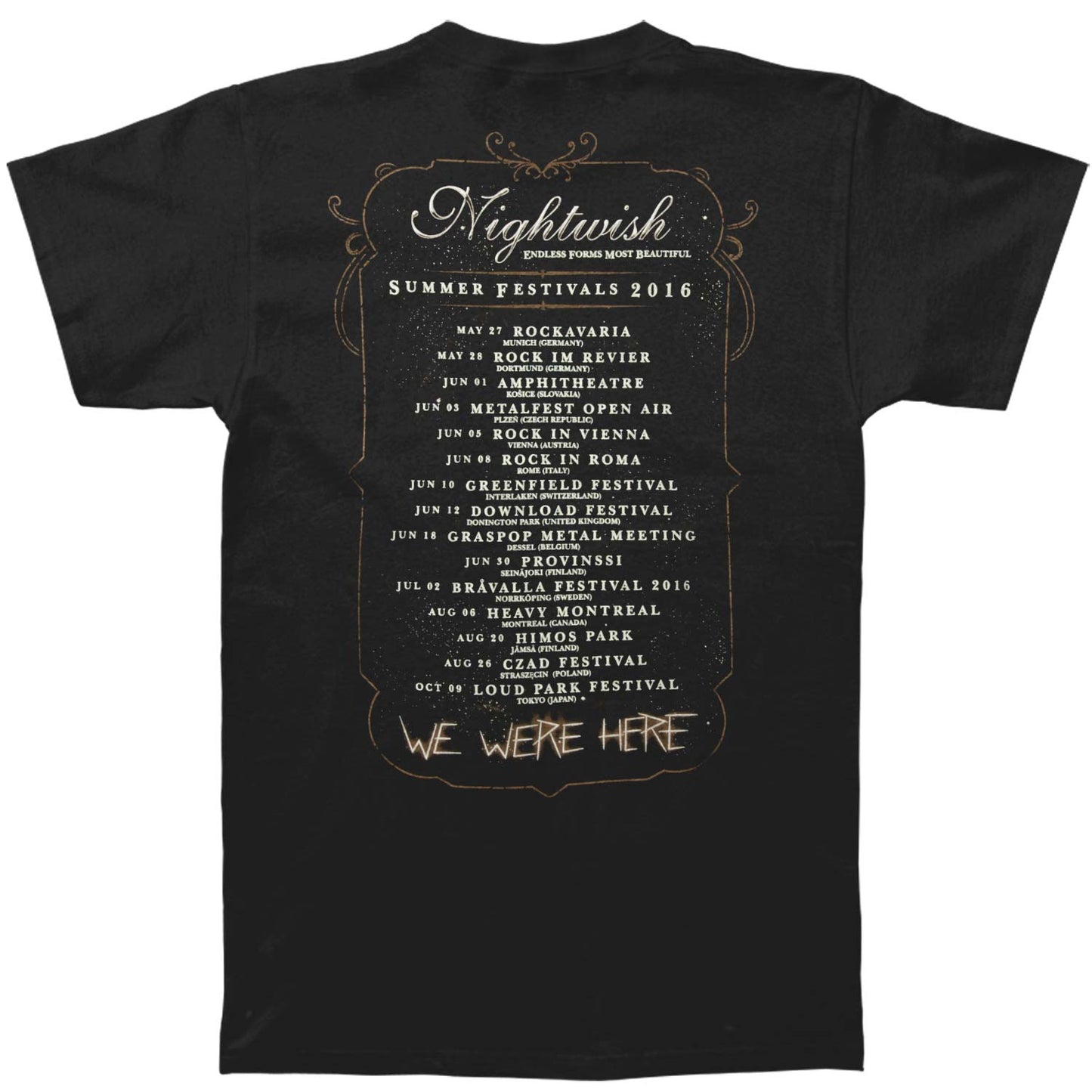 Nightwish Endless Forms Summer Festivals 2016 T-shirt Back