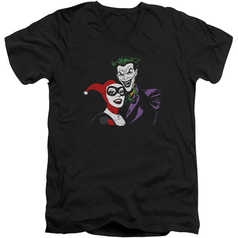 Batman Joker & Harley Adult V-Neck Slim Fit T-shirt Front