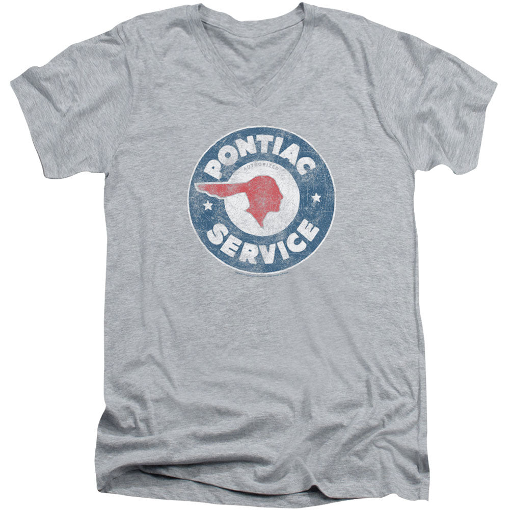 Vintage Pontiac Service Adult V-Neck Slim Fit T-shirt Front