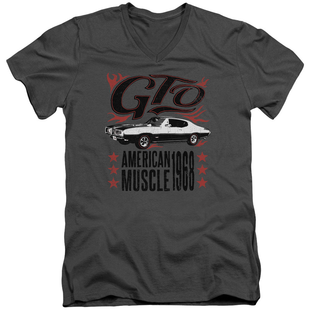 Pontiac Gto Flames Adult V-Neck Slim Fit T-shirt Front